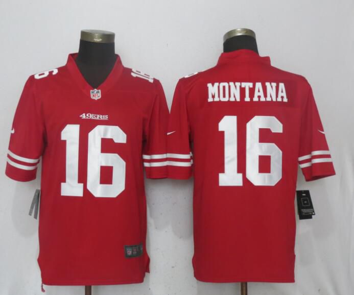 Men San Francisco 49ers #16 Montana Red Vapor Untouchable Limited Player Nike NFL Jerseys->women nfl jersey->Women Jersey